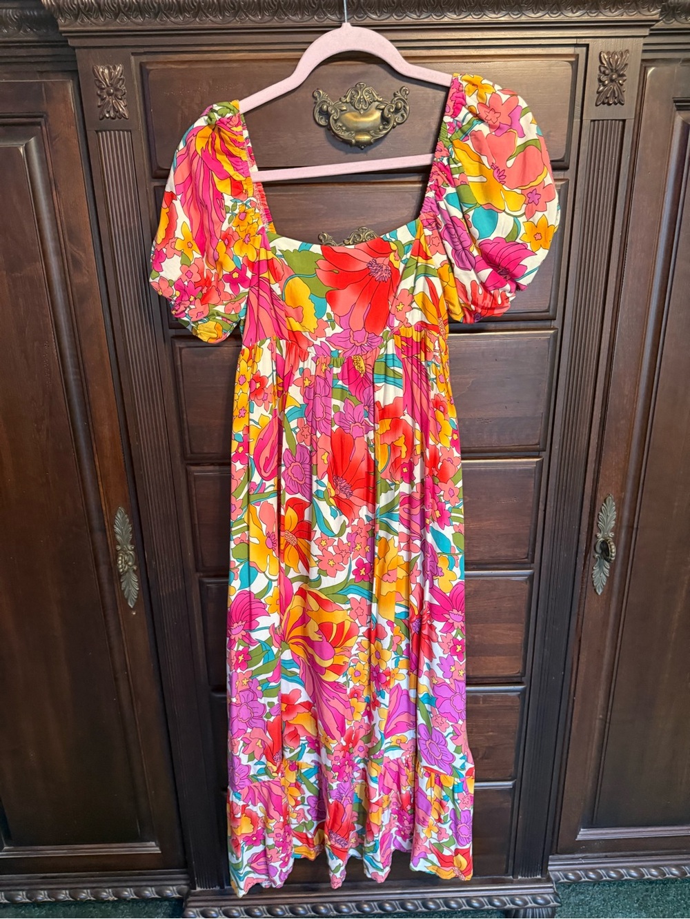 Storia Pink Multi Floral Puff-Sleeve Maxi Dress